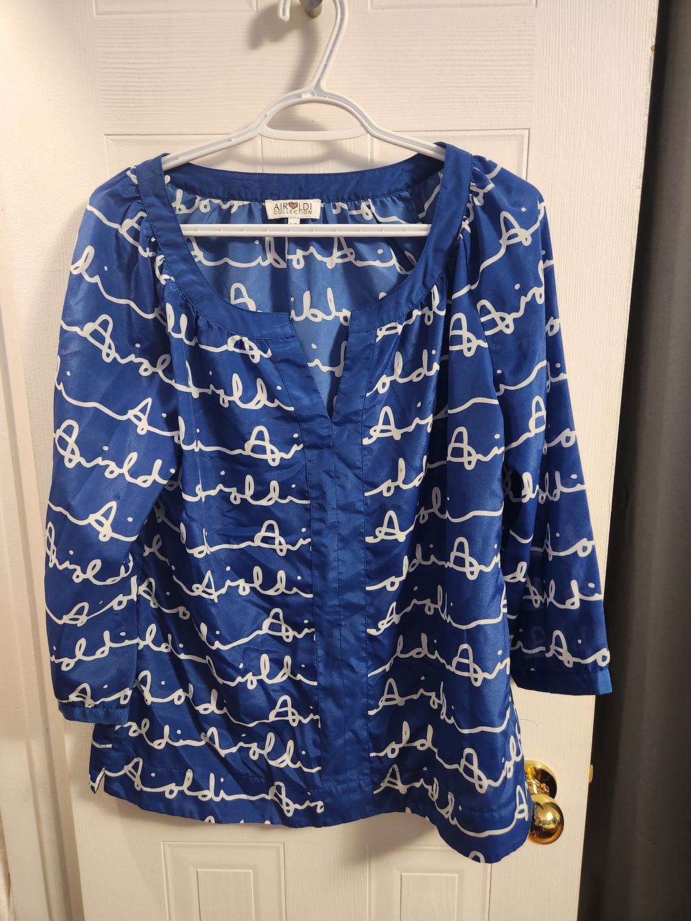 Airoldi Royal Blue Blouse with White Script Print
